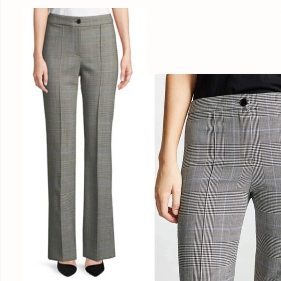 Theory Cardinal Portland Windowpane Plaid Straight Leg Trousers Pants, Size 10 - Picture 1 of 6
